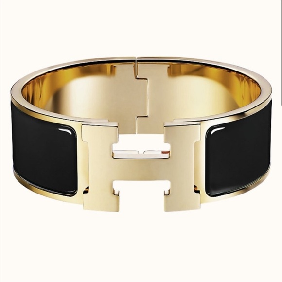 • Hermès • Black & Gold Wide H Clic Bracelet - Picture 1 of 4